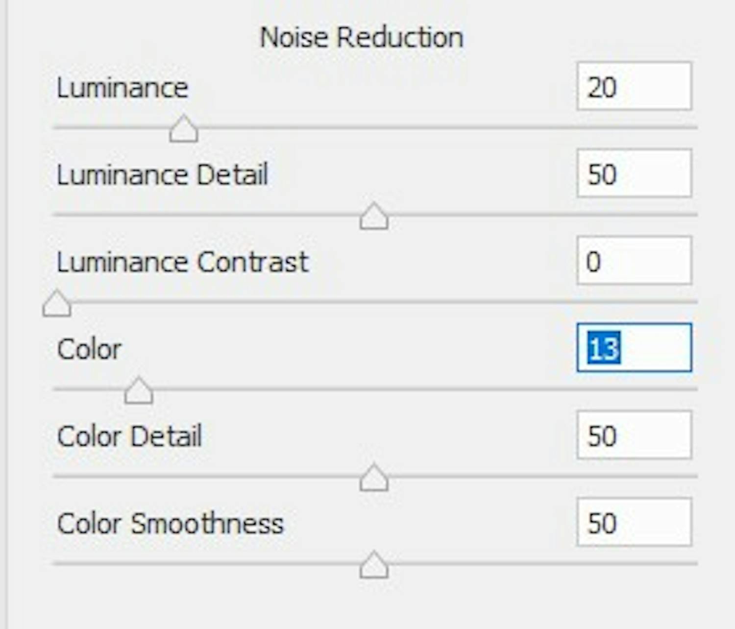justerstoej Noise Reduction-menuen i Elements.